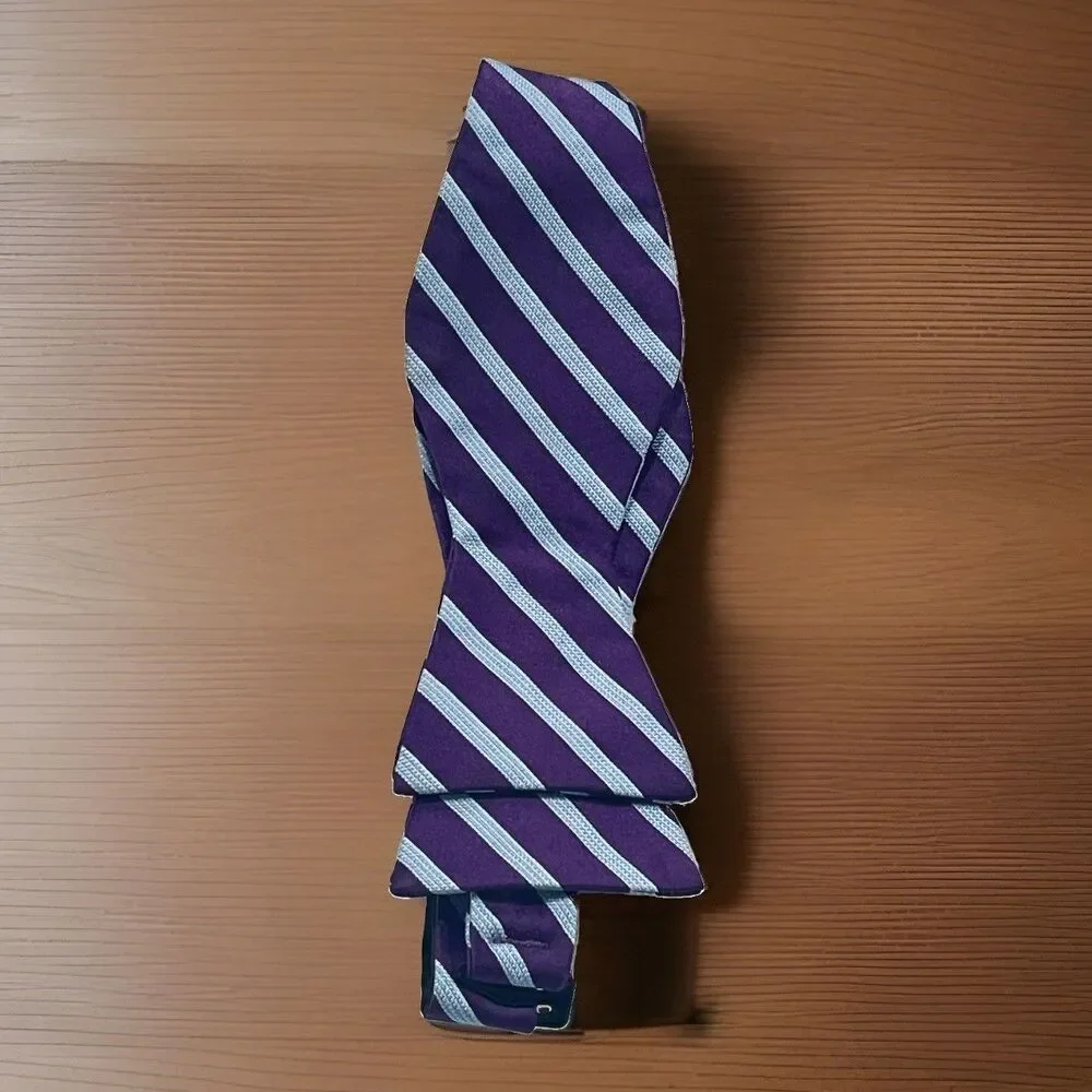 Ike Behar 100% Imported Silk Bow tie Adjustable Purple & Blue Hand Made In USA